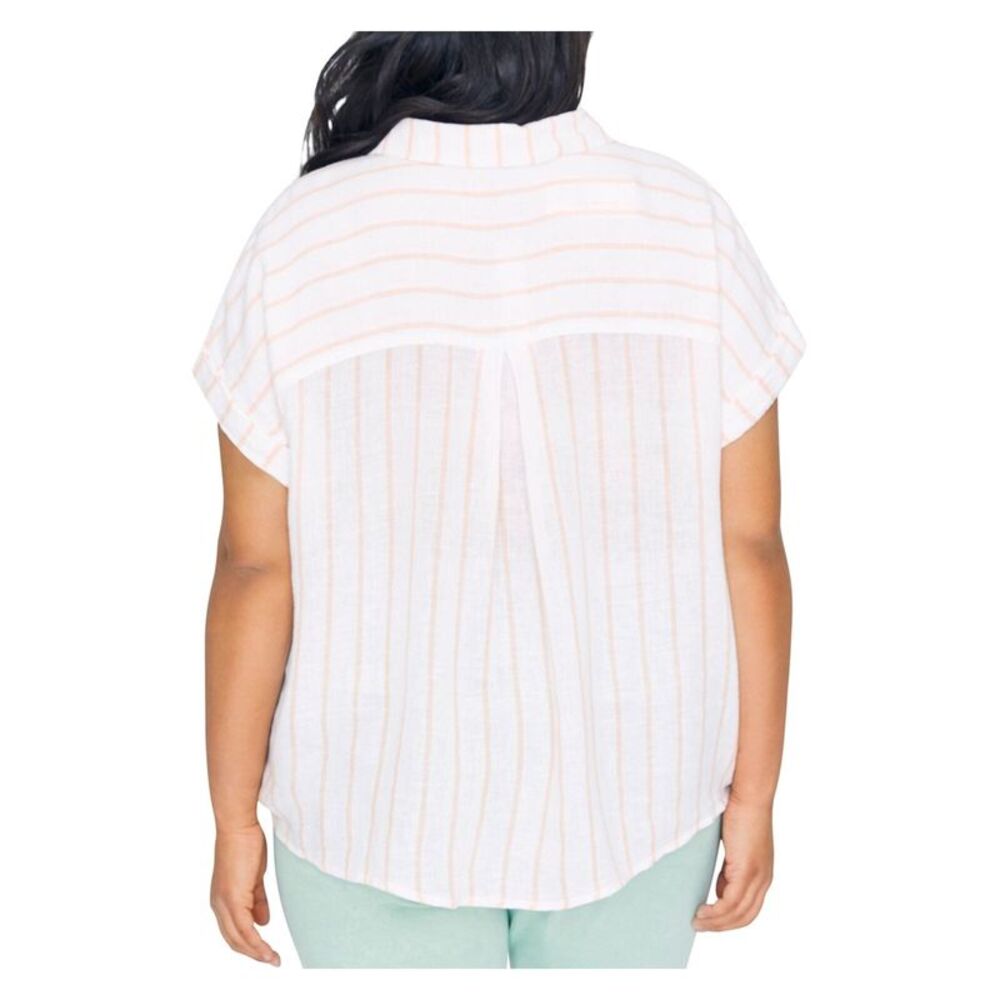 SANCTUARY Womens Ivory Striped Short Sleeve Collared Button Up Top Plus 2X - Picture 2 of 2